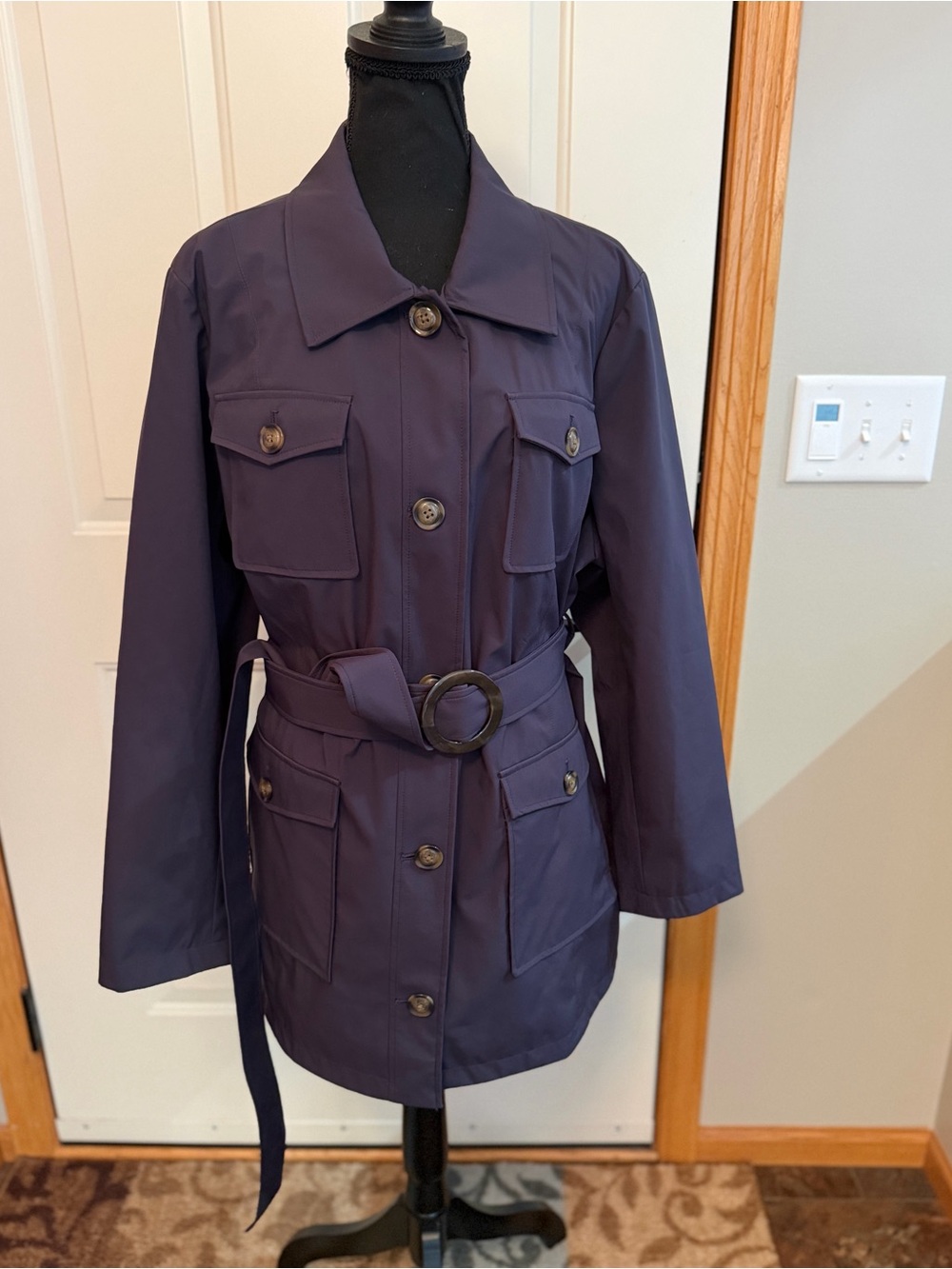 Dennis by Dennis Basso blue 4 pocket safari belted trench coat jacket size 1X